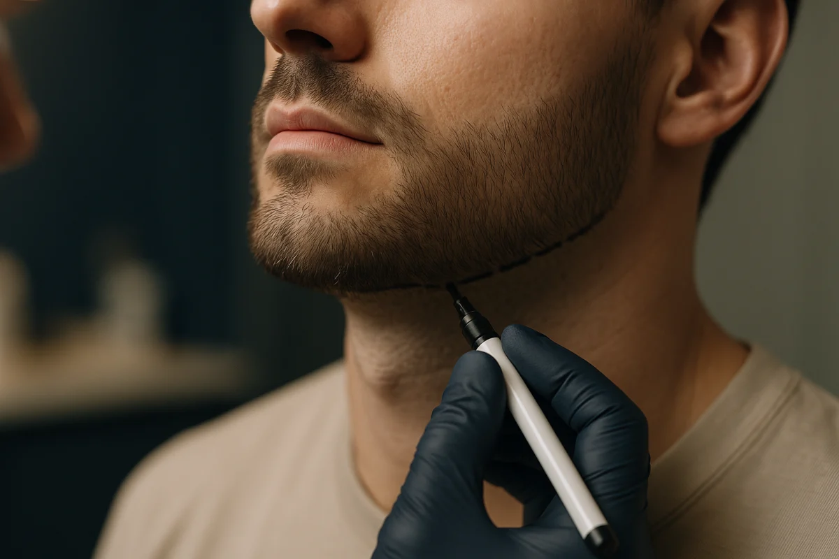 Clinician planning a natural beard jawline