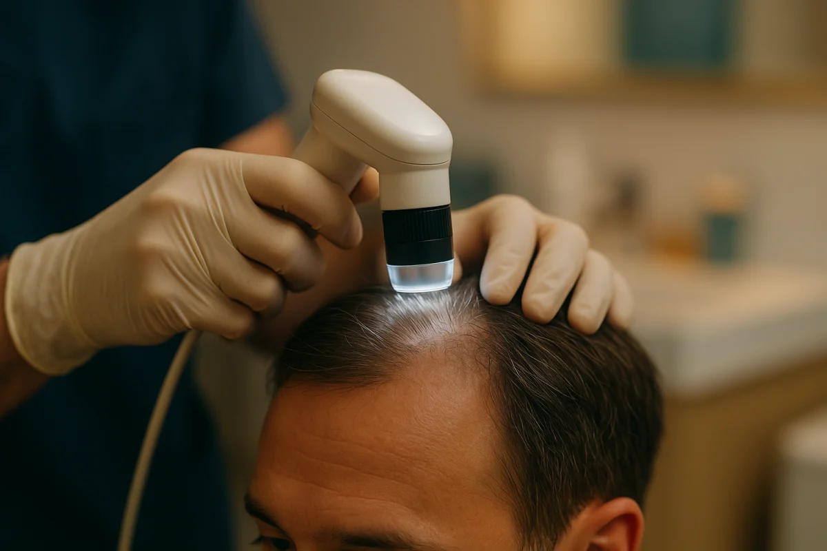 Trichoscopic scalp examination for hair thinning