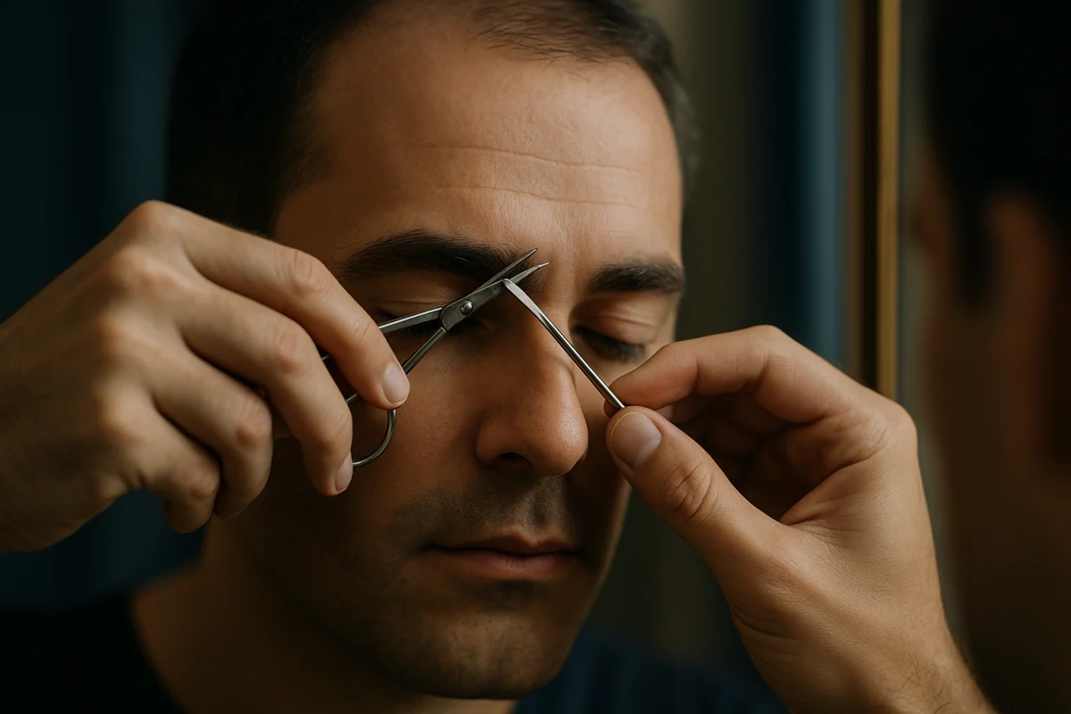 Gentle trimming of transplanted eyebrow hairs