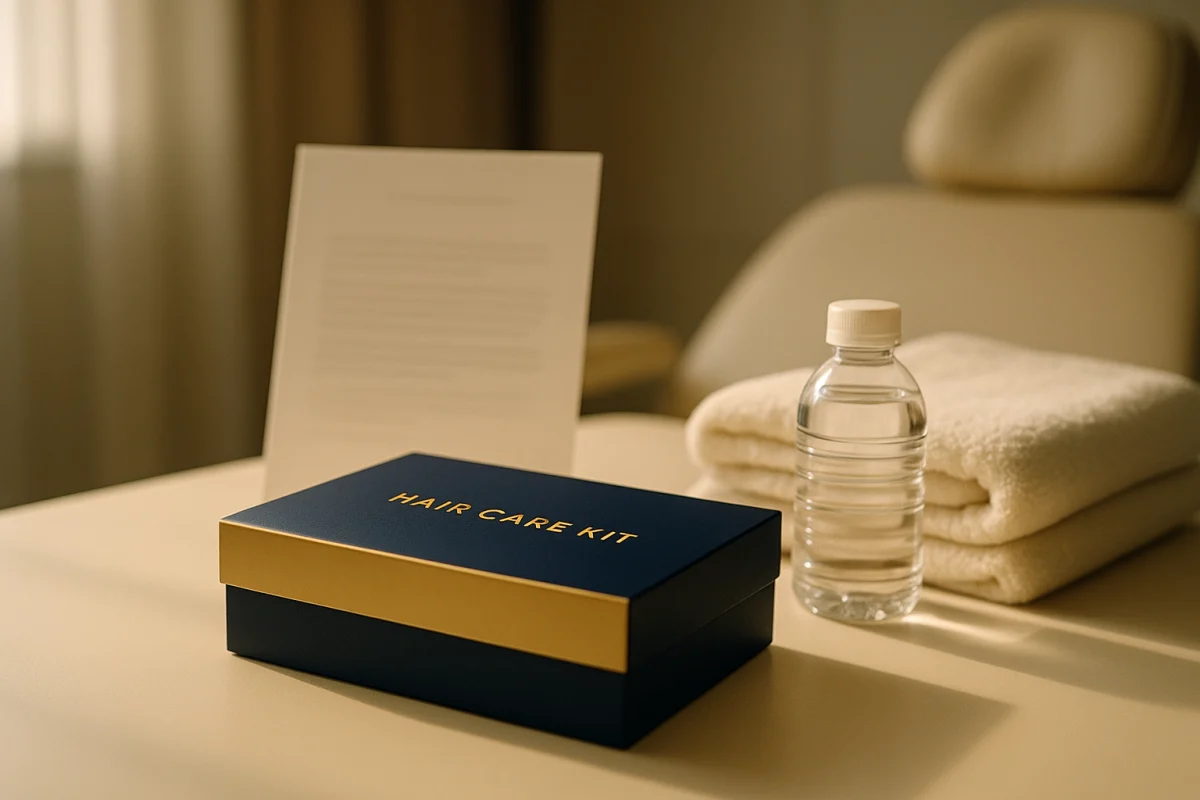Hair transplant aftercare kit and recovery items