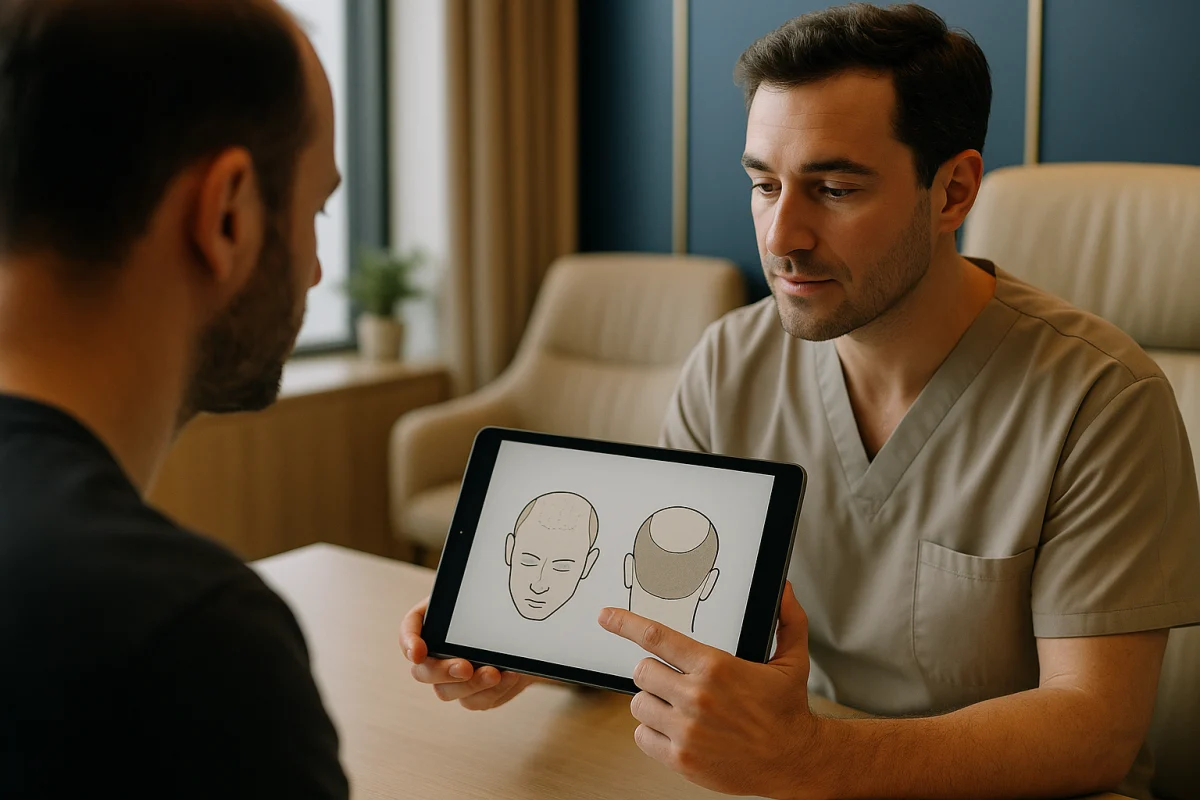 Doctor reviewing graft plan with patient
