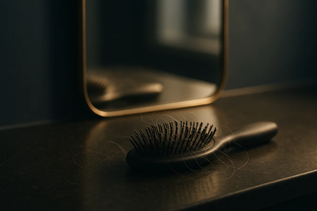 Hairbrush showing diffuse postpartum shedding