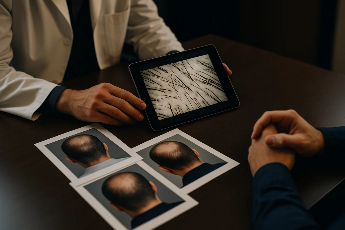 Doctor reviewing scalp assessment images