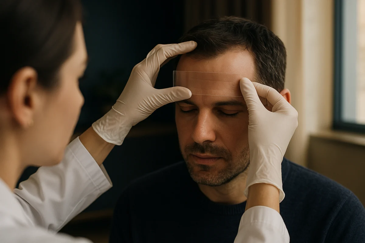 Hairline assessment during a private clinic consultation