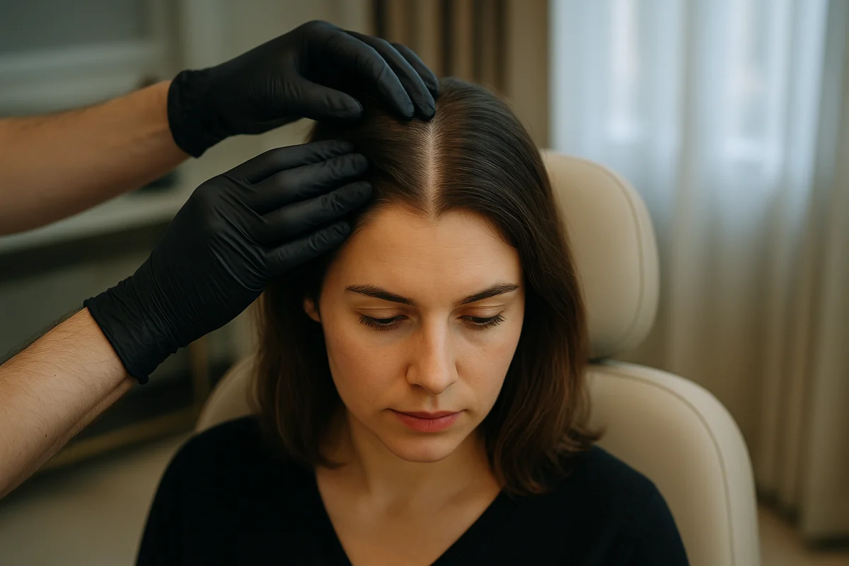 Clinician assessing a woman’s natural parting line