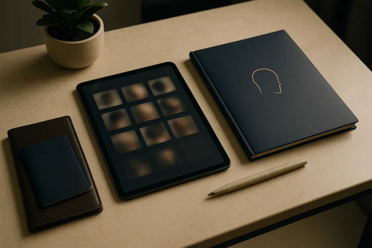 Consultation materials arranged on a calm private desk