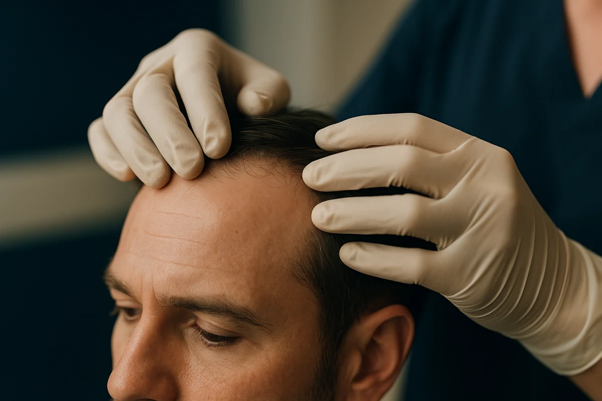 Clinician assessing scalp mobility