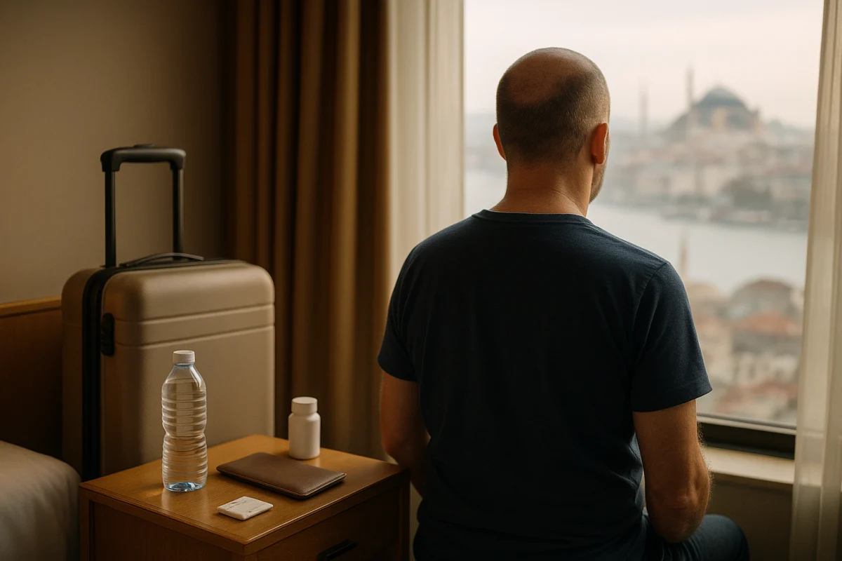 International patient recovering comfortably in a hotel room