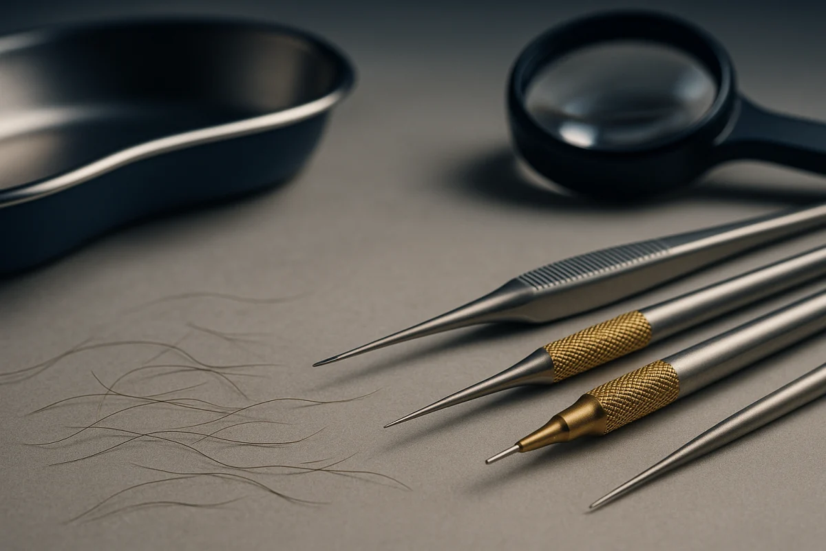 Fine instruments prepared for natural hairline graft placement