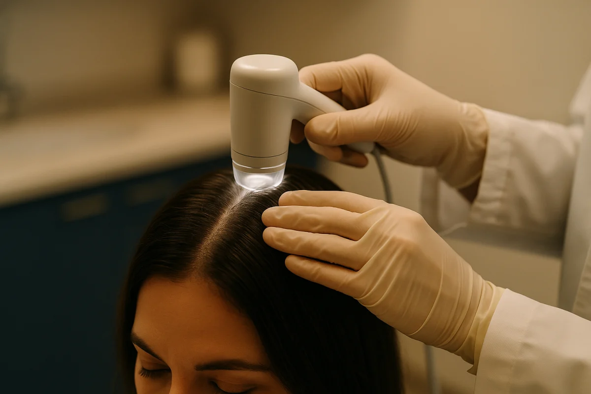 Scalp assessment with trichoscopy device
