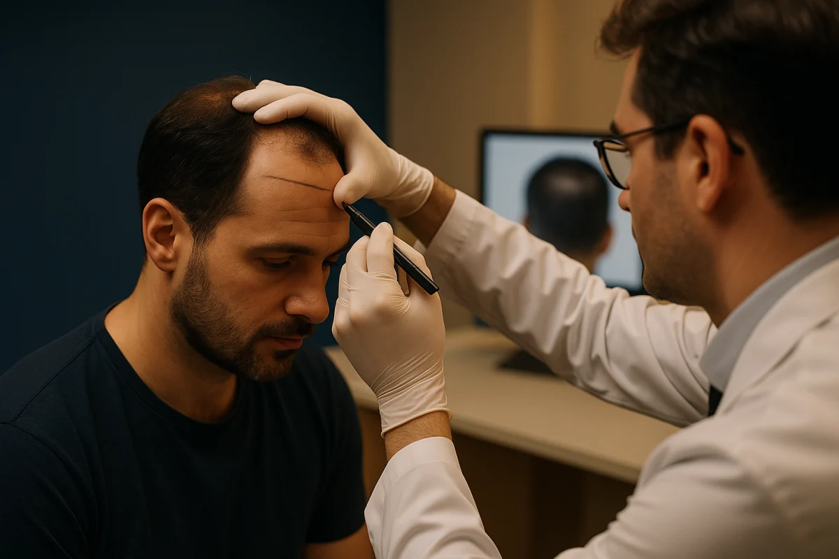 Hairline planning before hair transplantation