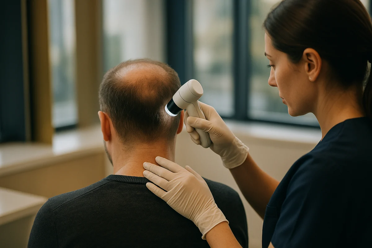 Trichoscopic scalp assessment before treatment