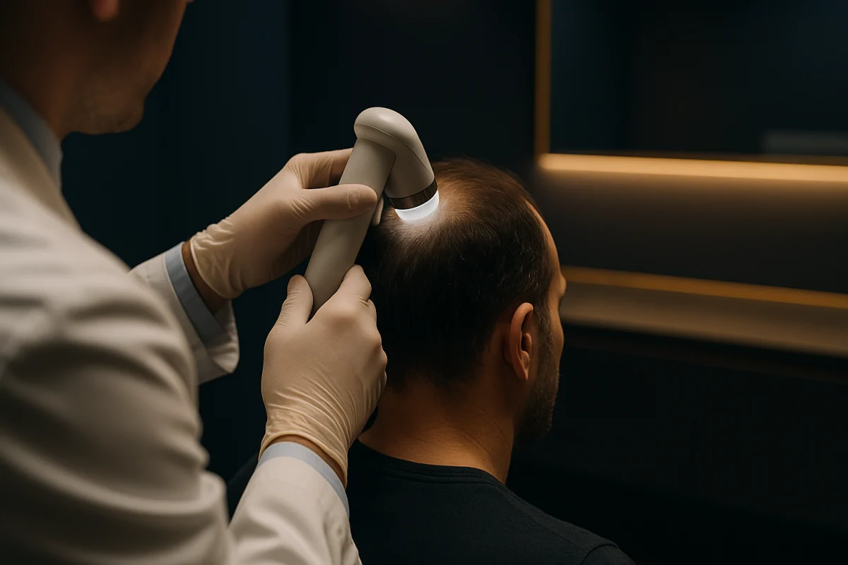 Trichoscopic scalp examination during hair loss assessment