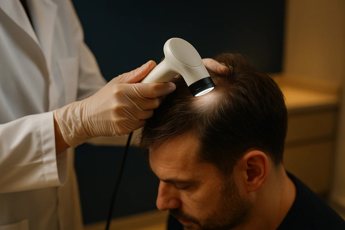 Trichoscopic scalp examination during hair loss assessment