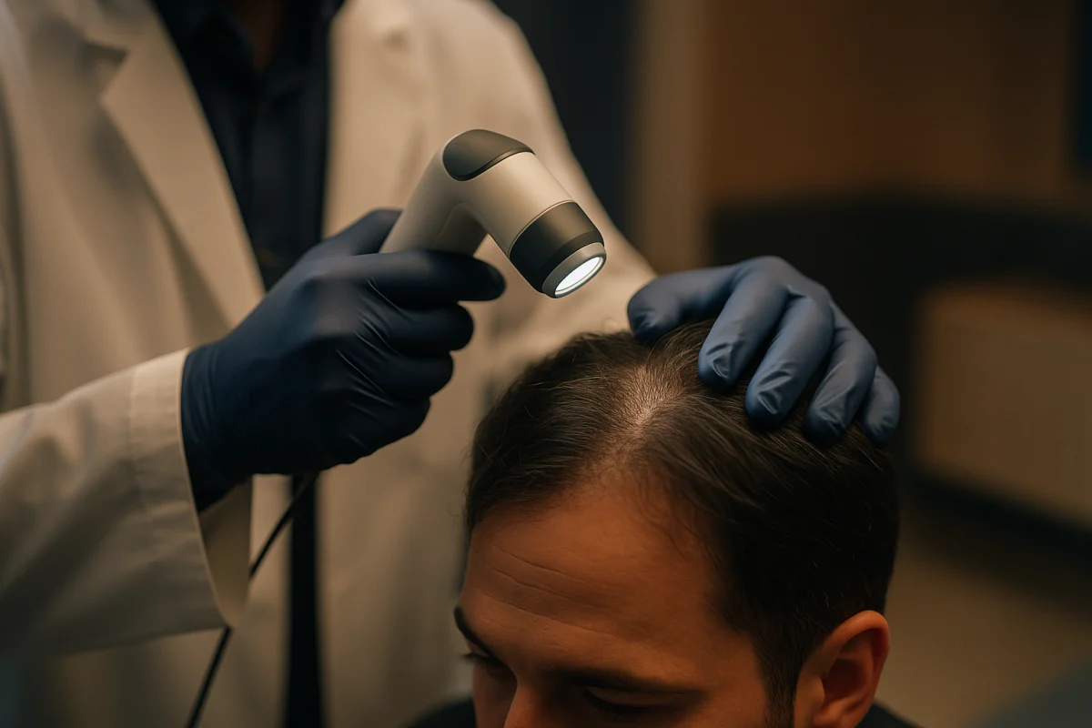 Trichoscopic scalp assessment during consultation
