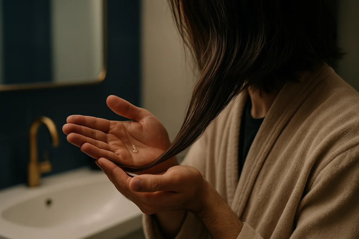Applying oil to hair lengths