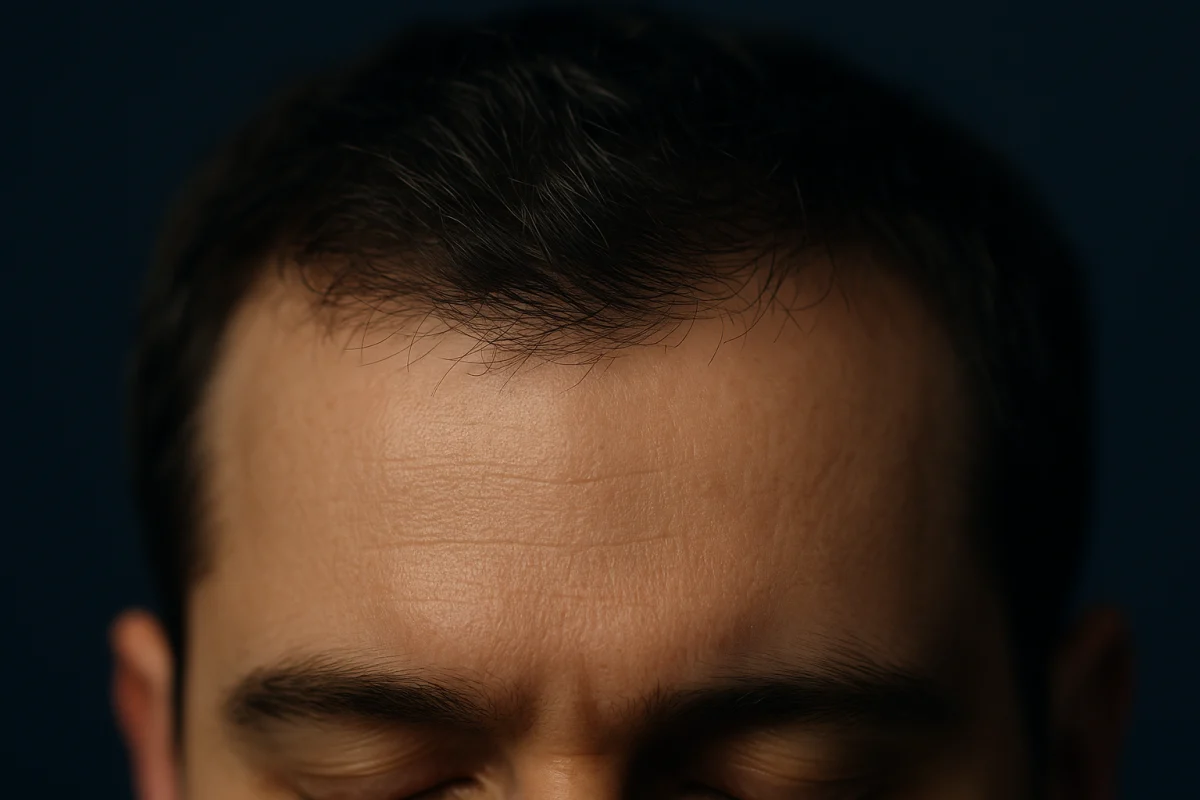 Fine irregular hairs at natural male hairline