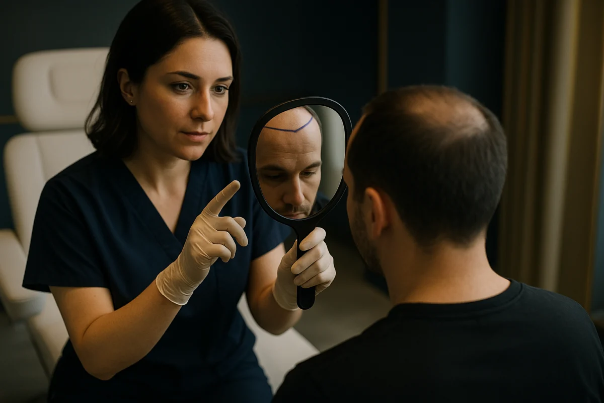 Clinician reviewing a conservative hairline design