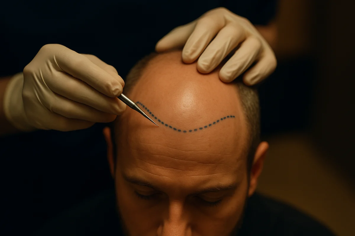 Clinician planning a conservative frontal hairline