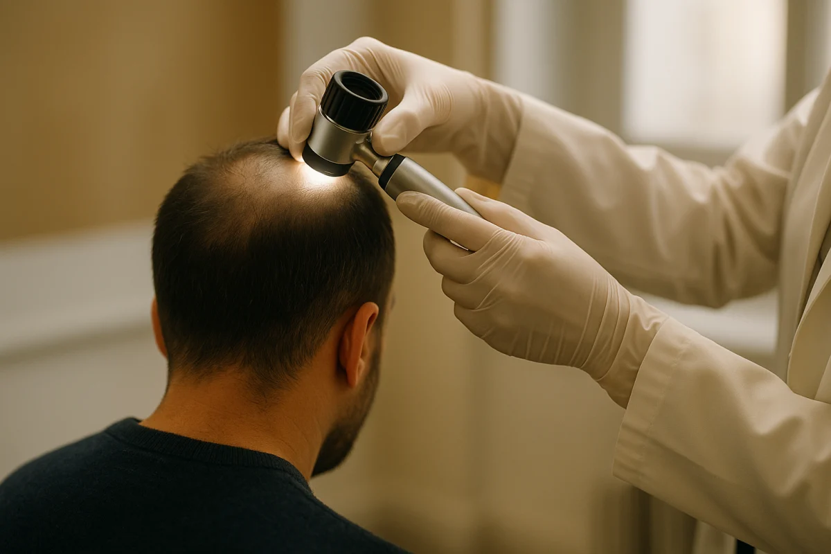 Trichoscopic scalp assessment before treatment