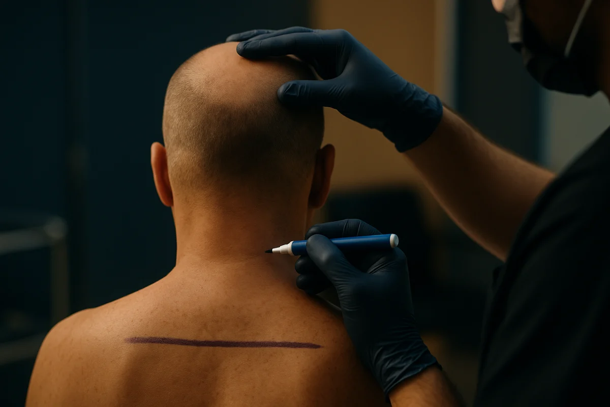 Clinician mapping a scalp donor area