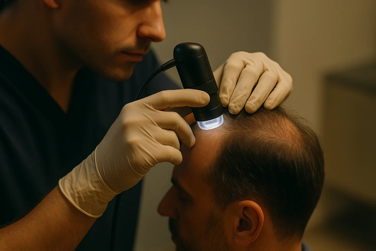 Trichoscopic scalp assessment during hair consultation