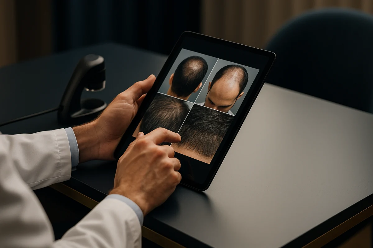 Doctor reviewing donor area and scalp analysis