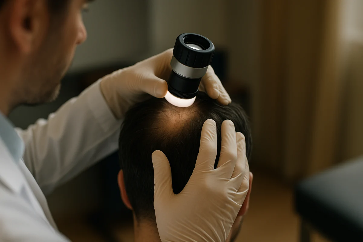Trichoscopic scalp assessment during hair loss consultation