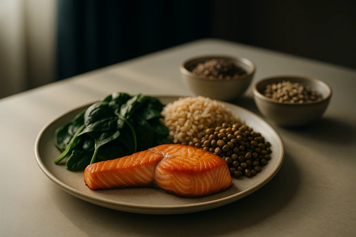 Balanced foods supporting healthy hair