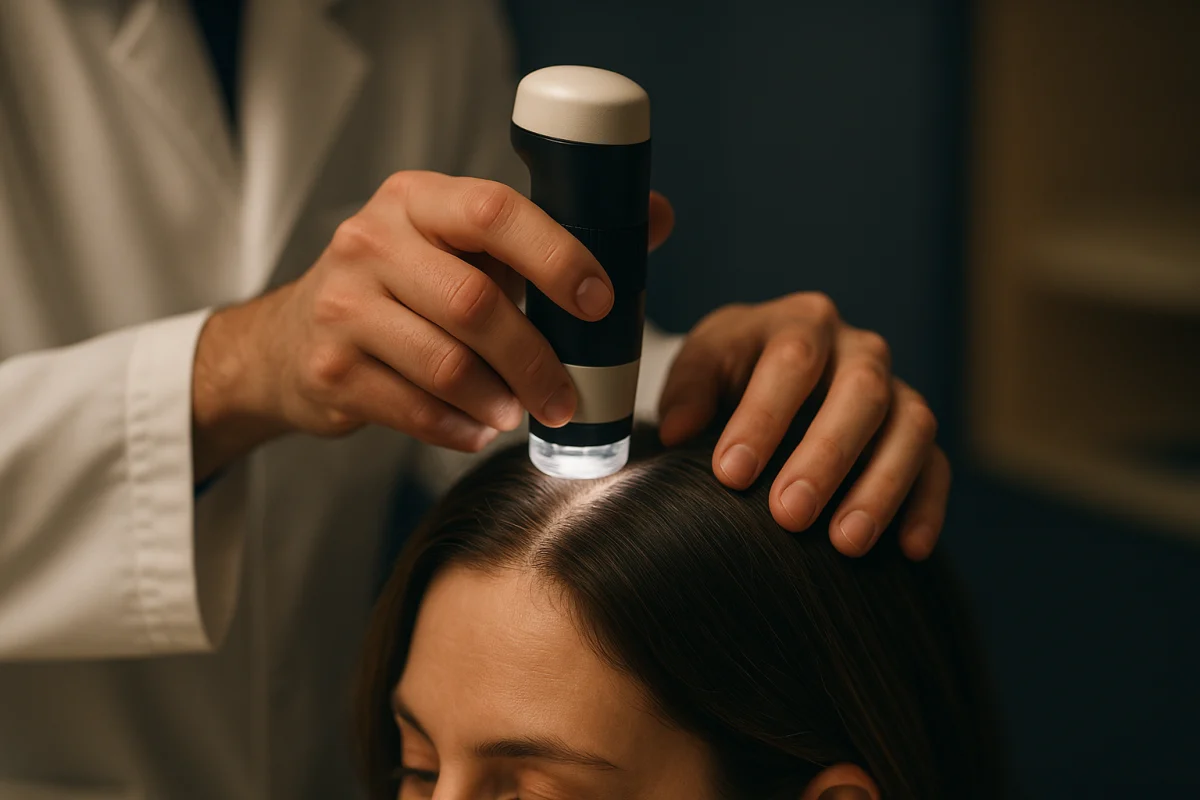 Trichoscopy examination of female scalp thinning