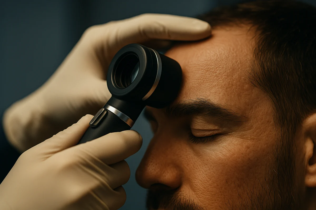 Clinical eyebrow assessment with dermatoscope
