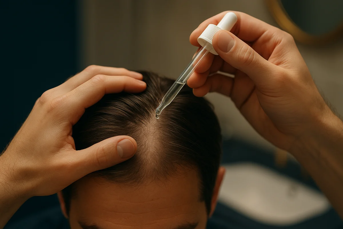 Applying topical solution to a dry scalp