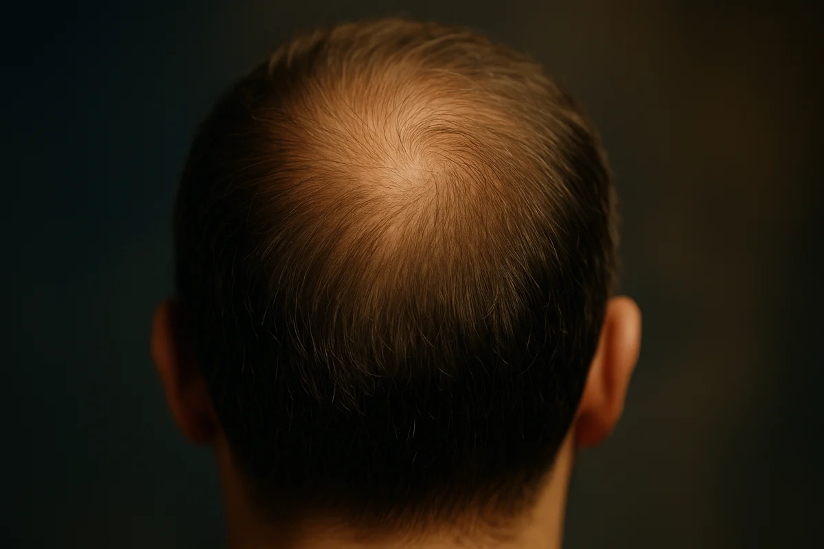 Early thinning around the crown hair whorl