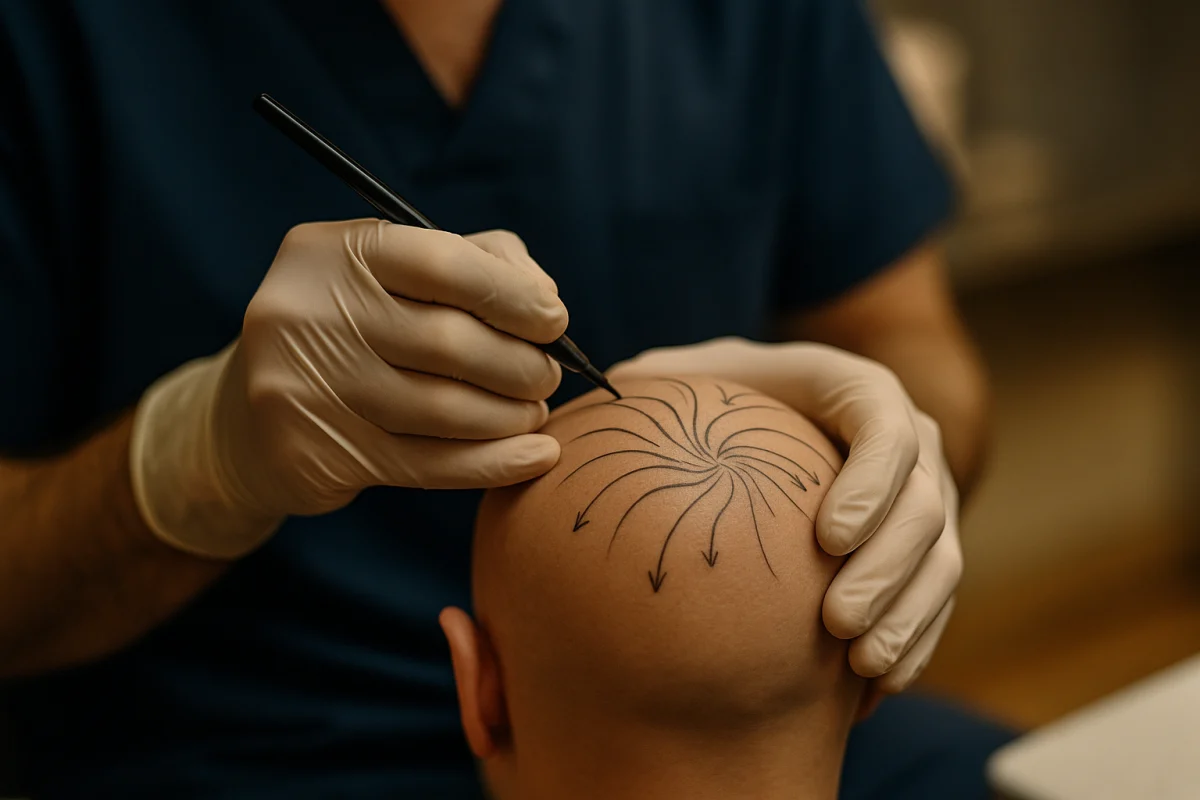 Crown transplant direction planning on scalp model