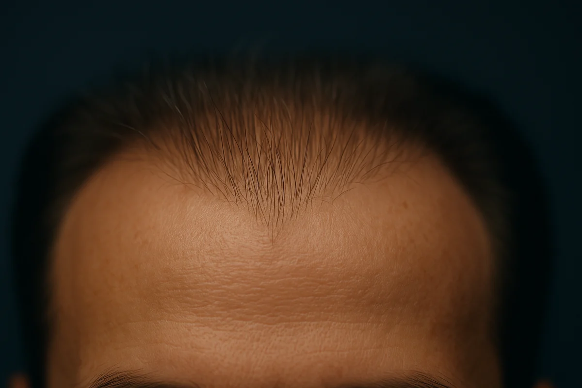 Natural widow’s peak hairline close-up