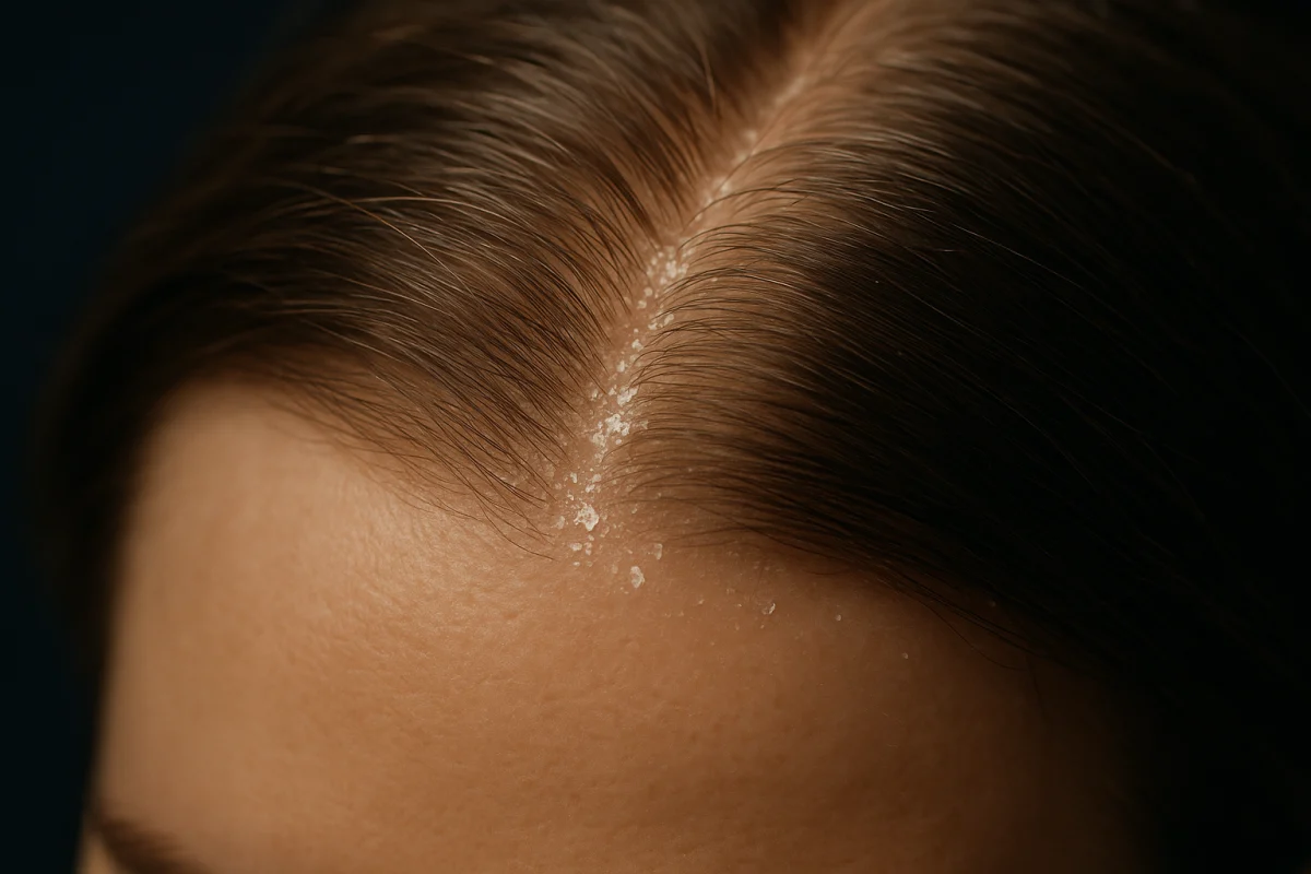 Close view of white scalp scaling