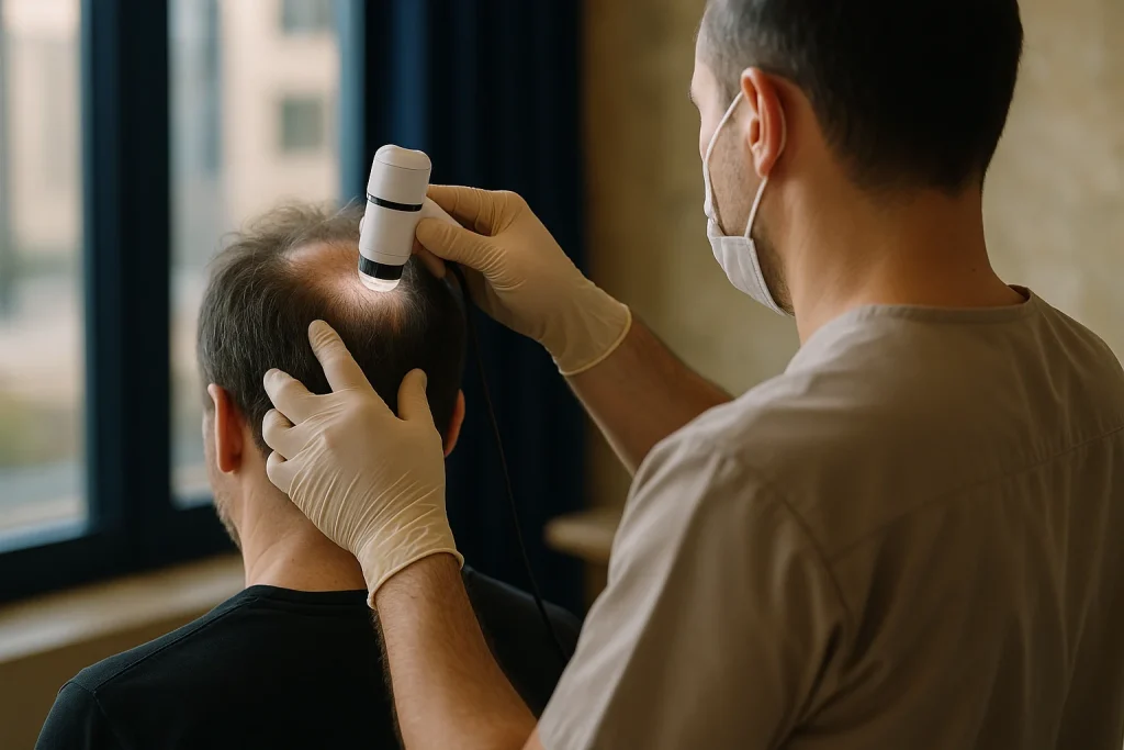 White Scabs on the Scalp Before Hair Transplant Surgery
