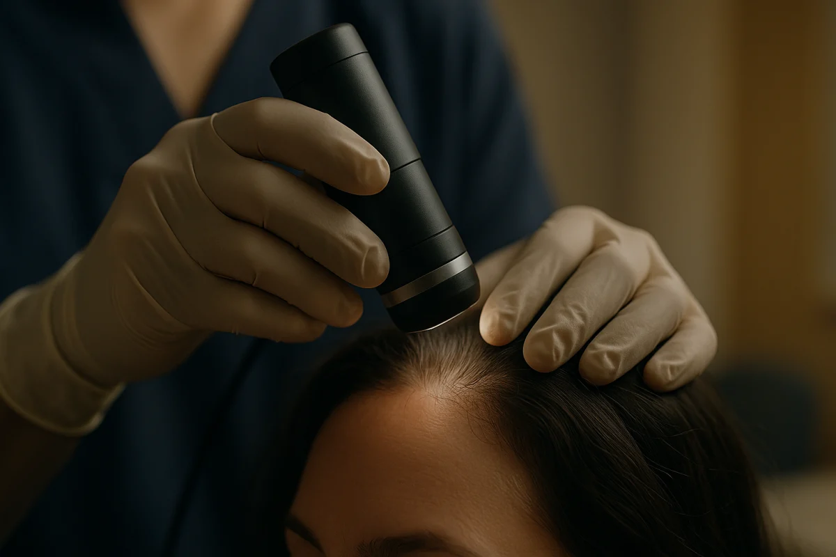 Trichoscope examination of scalp buildup