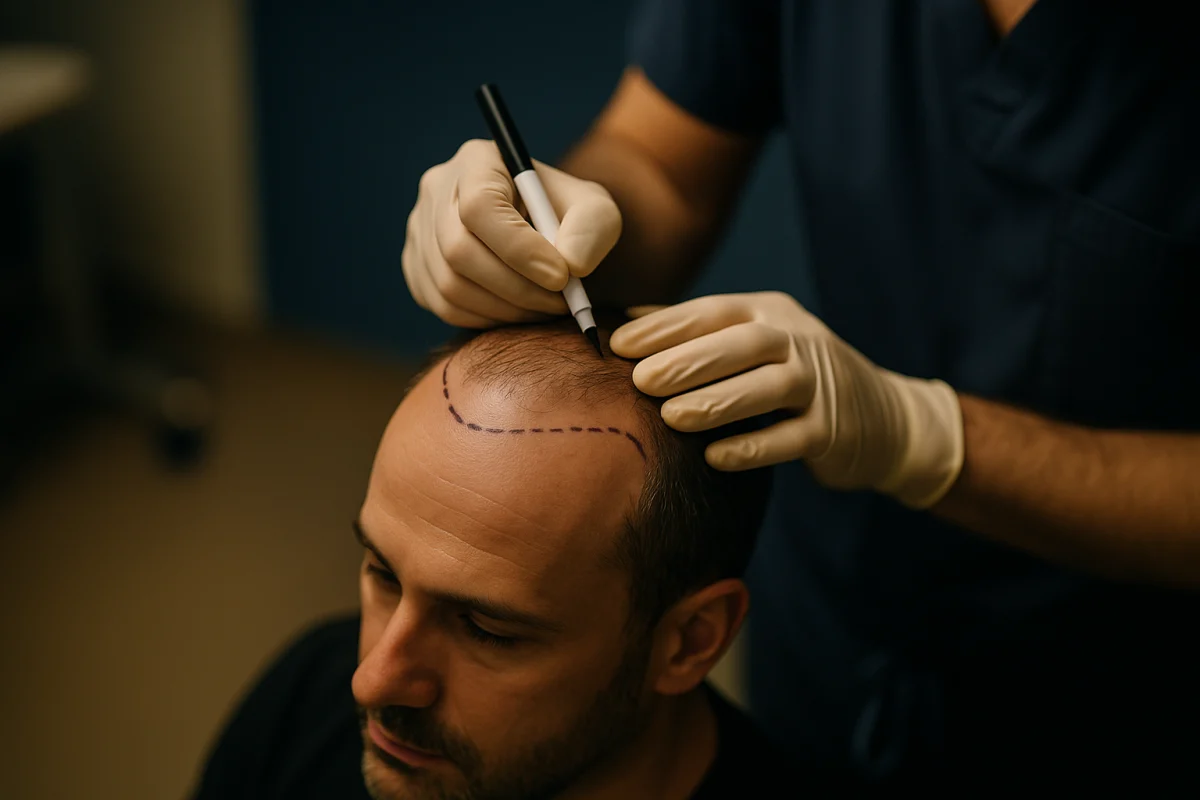 Hairline planning before hair transplantation