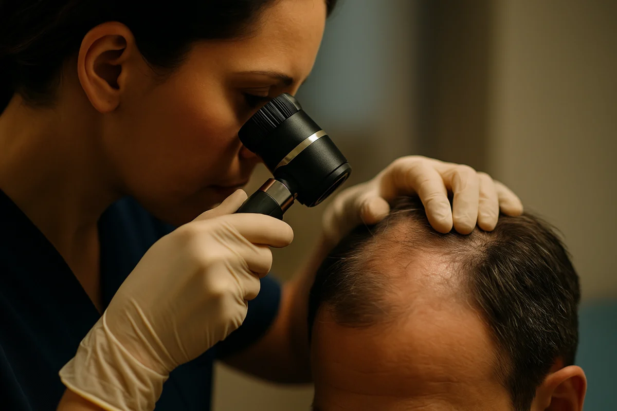 Dermatoscope examination of irritated scalp