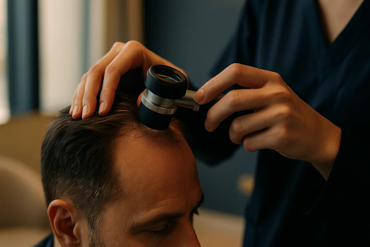 Trichoscopic scalp examination during hair loss assessment