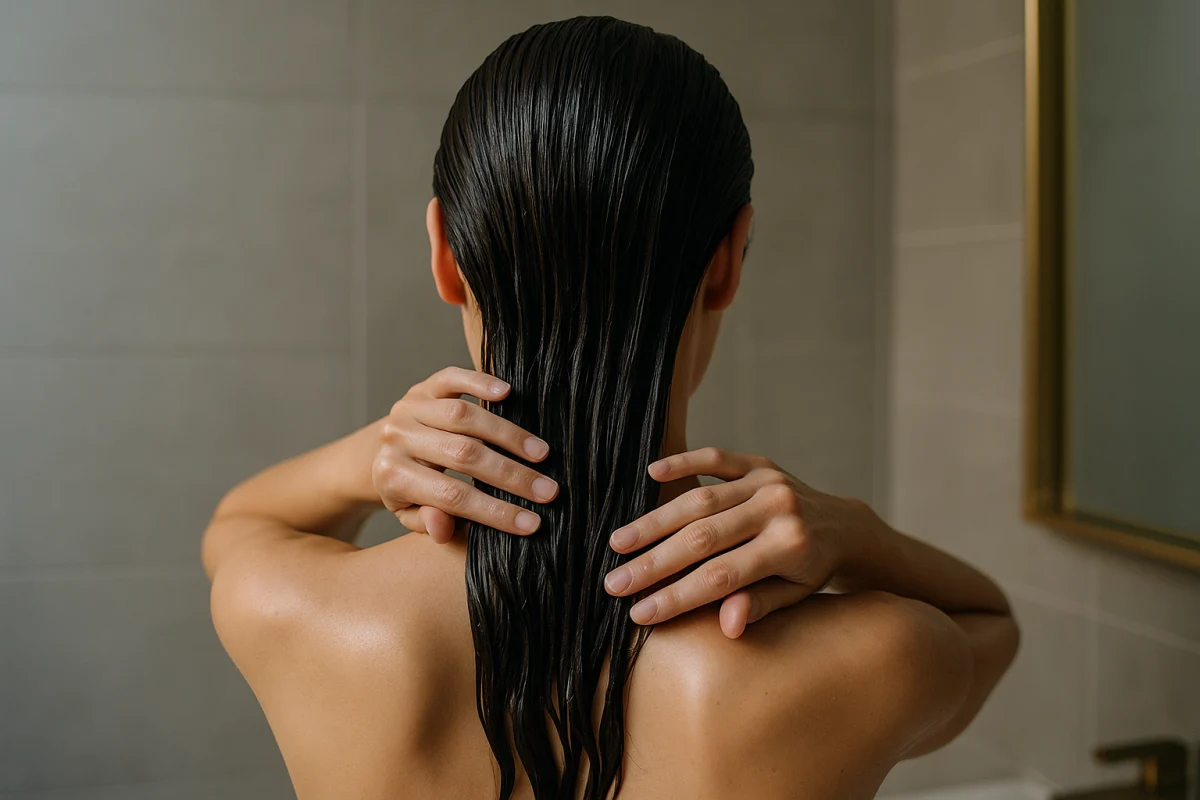 Conditioner applied to hair lengths