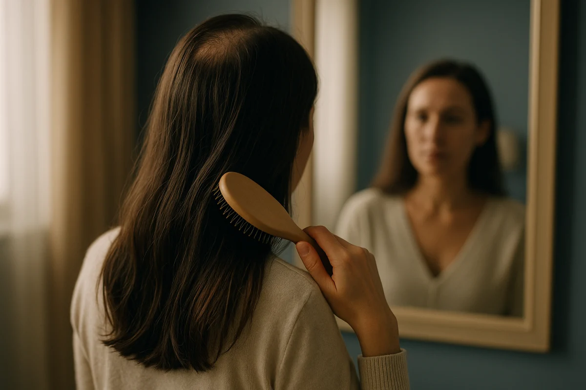 Woman managing diffuse hair shedding