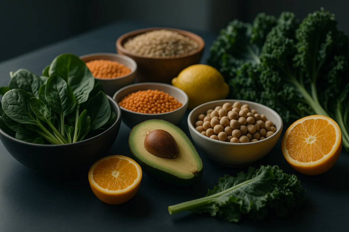 Folate-rich foods on a table