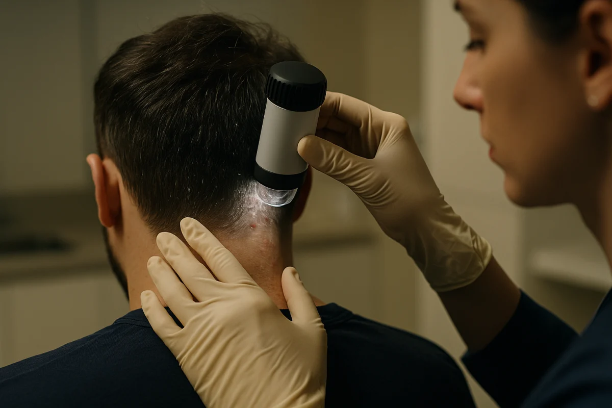Trichoscopy assessment of an inflamed scalp