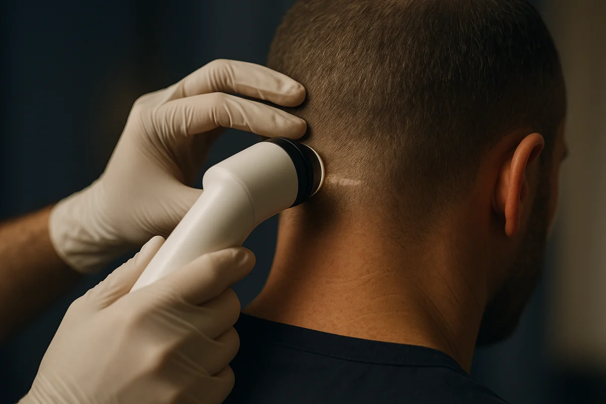 Clinician assessing a healed donor scar