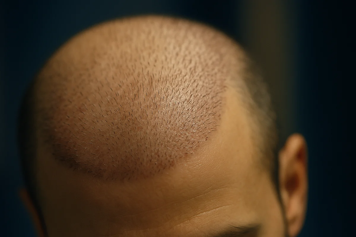 Fine new hairs emerging after transplant