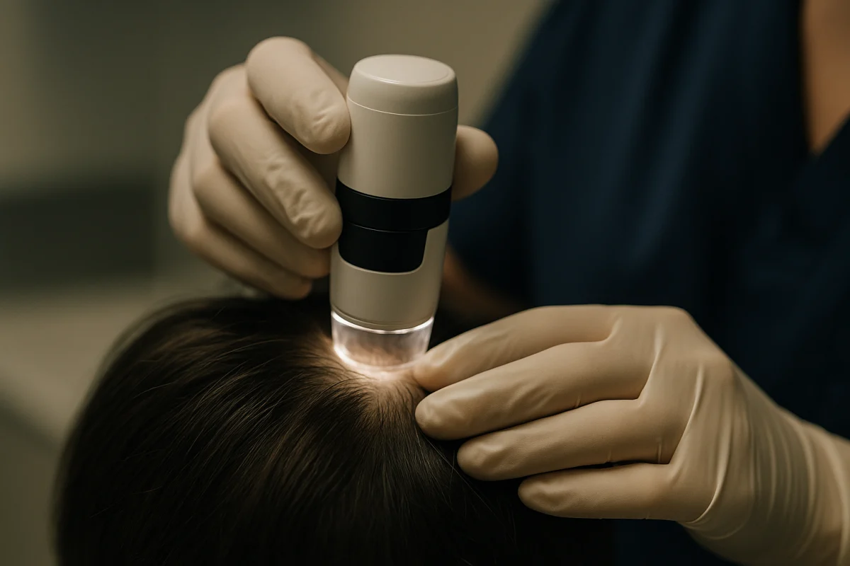 Trichoscopic scalp examination for diffuse hair shedding