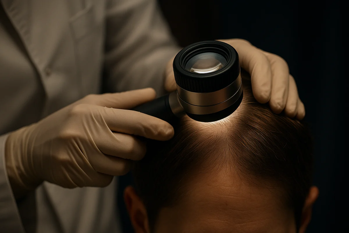 Trichoscopy examination of new scalp hair growth