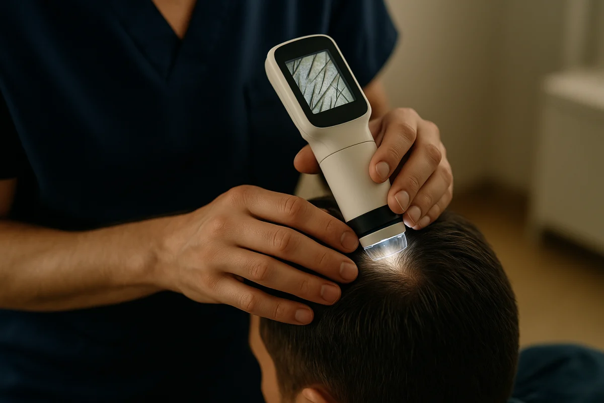 Trichoscopic scalp examination for hair thinning